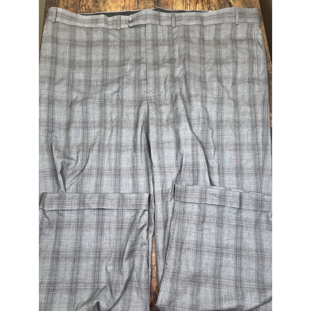 Geoffrey Beene Dress Pants 52x30 Flat Front Gray Plaid New With Tags $88 MSRP